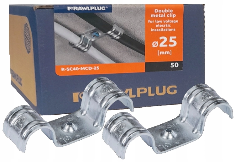RAWLPLUG-Uchwyt-Stalowy-do-Kabli-Przewodow-podwojny-25mm-OC-50sz-PPOZ-SC40